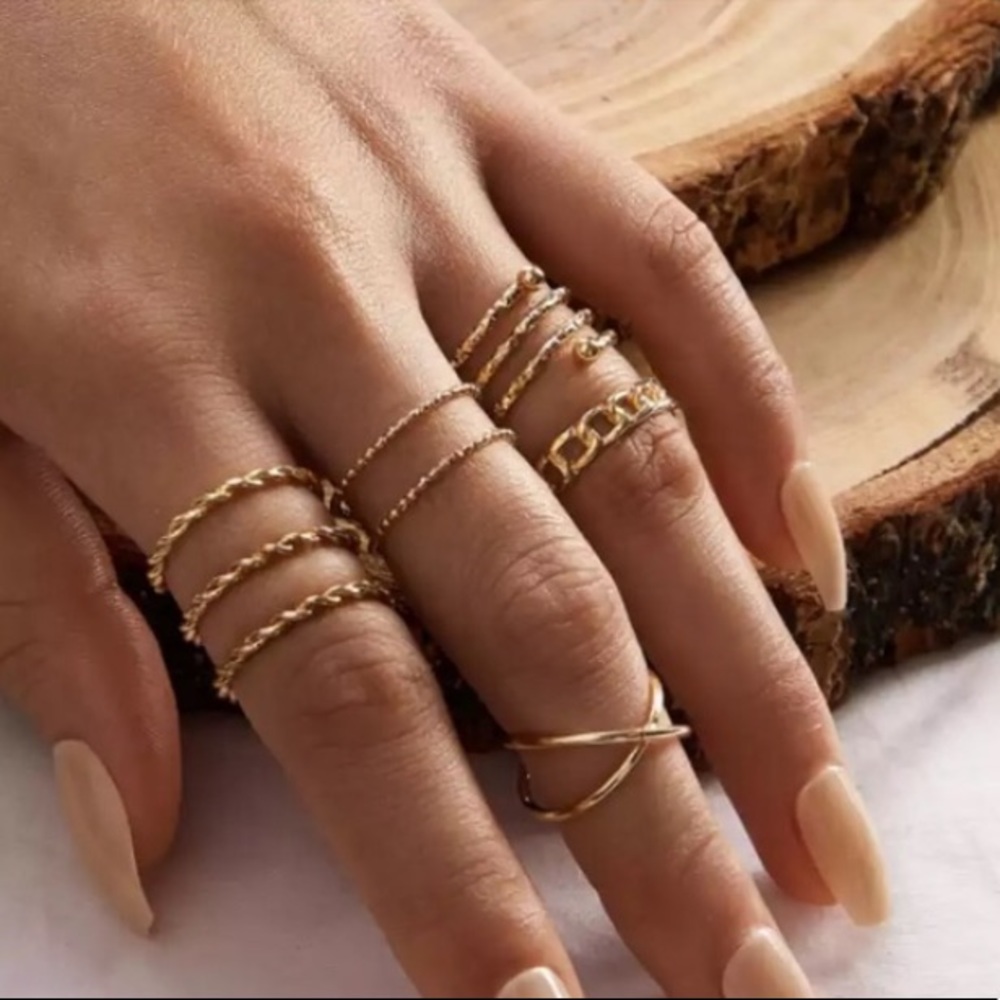 “Never Alone” Boho Indie Gold Adjustable Ring Set - Picture 9 of 9